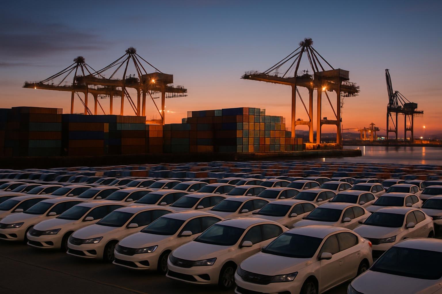 Neuwagen im Containerhafen